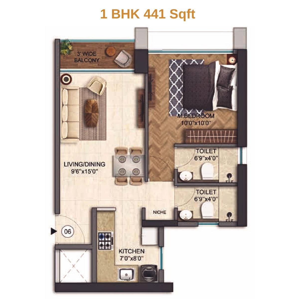 Runwal-25-hour-life-Floor-Plan-Tower-A1-1-BHK-441-Sqft