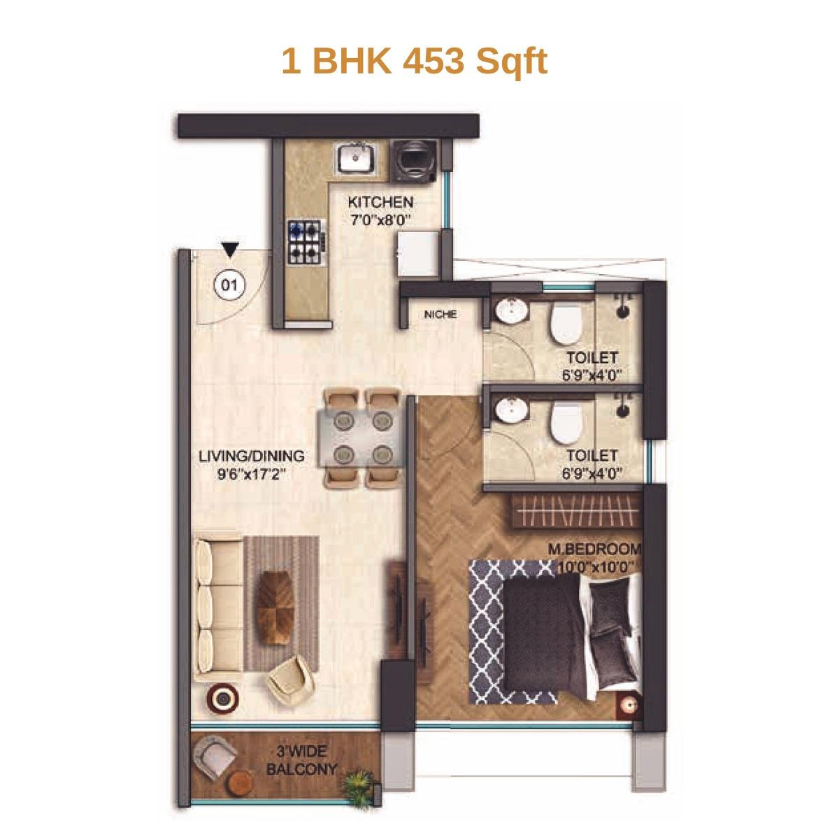 Runwal-25-hour-life-Floor-Plan-Tower-A1-1-BHK-453-Sqft