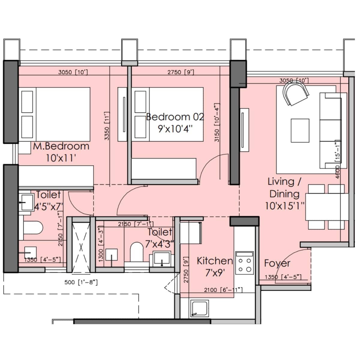 Runwal-25-hour-life-Floor-Plan-Tower-B1-2-BHK-565-sqft