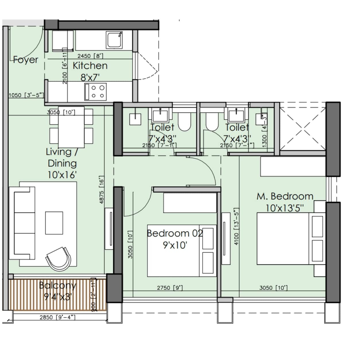 Runwal-25-hour-life-Floor-Plan-Tower-B1-2-BHK-594-sqft