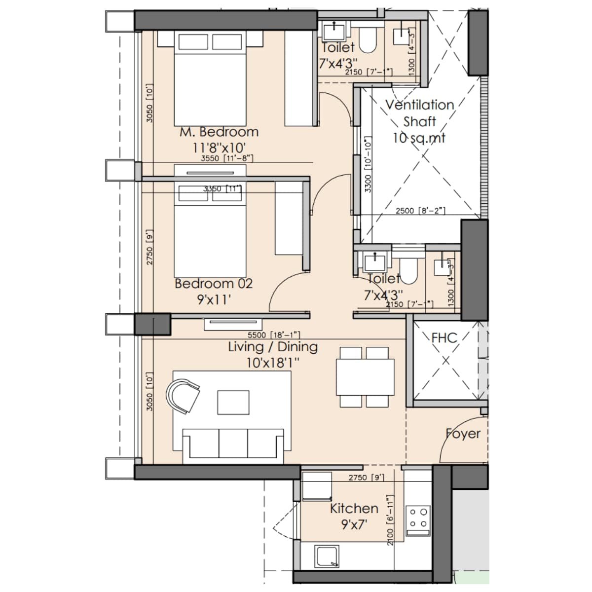 Runwal-25-hour-life-Floor-Plan-Tower-B1-2-BHK-605-sqft