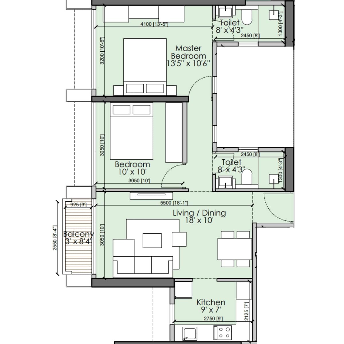 Runwal-25-hour-life-Floor-Plan-Tower-C1-2-BHK-631-sqft