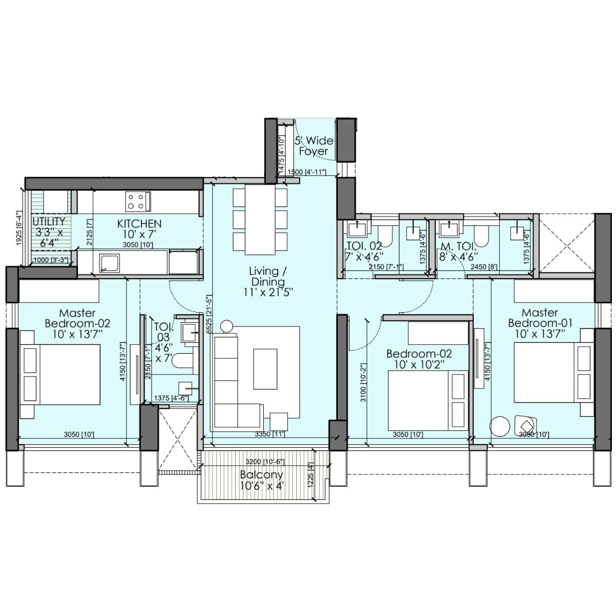 Runwal-25-hour-life-Floor-Plan-Tower-C1-3-BHK-920-sqft