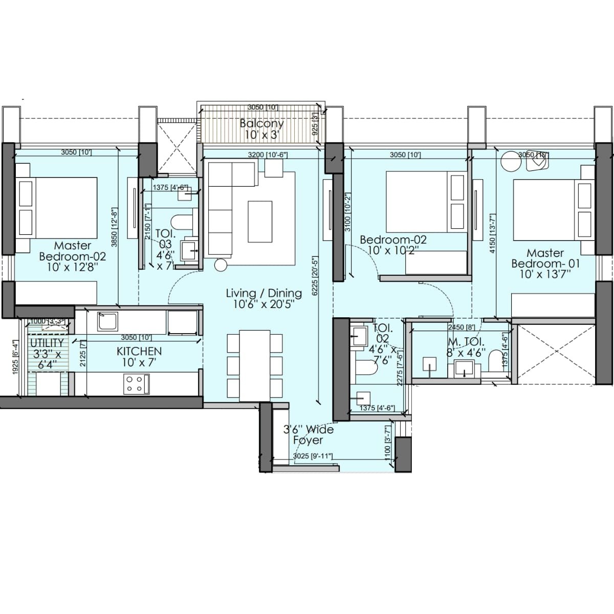 Runwal-25-hour-life-Floor-Plan-Tower-C1-3-BHK-921-sqft